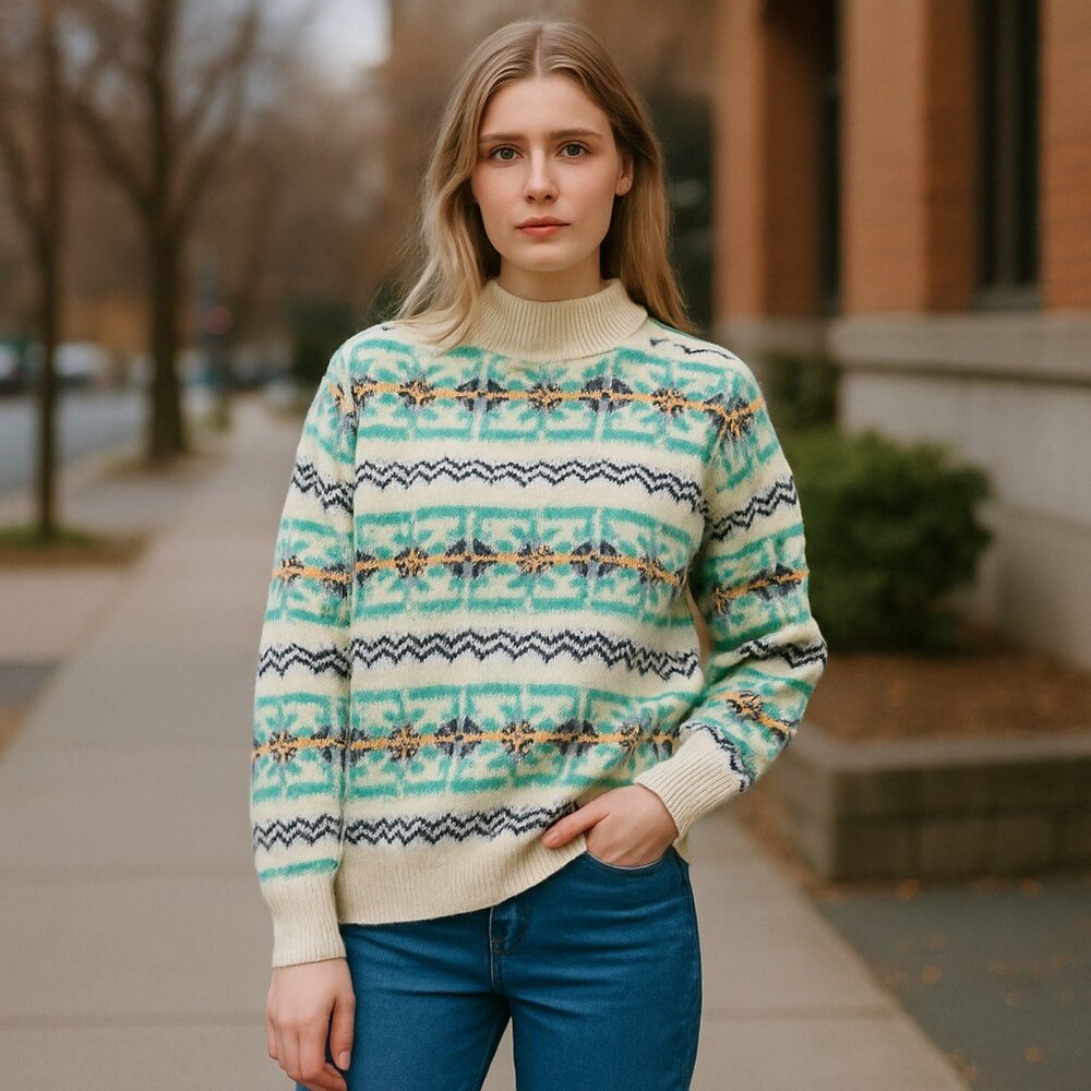 NWOT American Eagle Oversized Fairisle Mock Neck Sweater